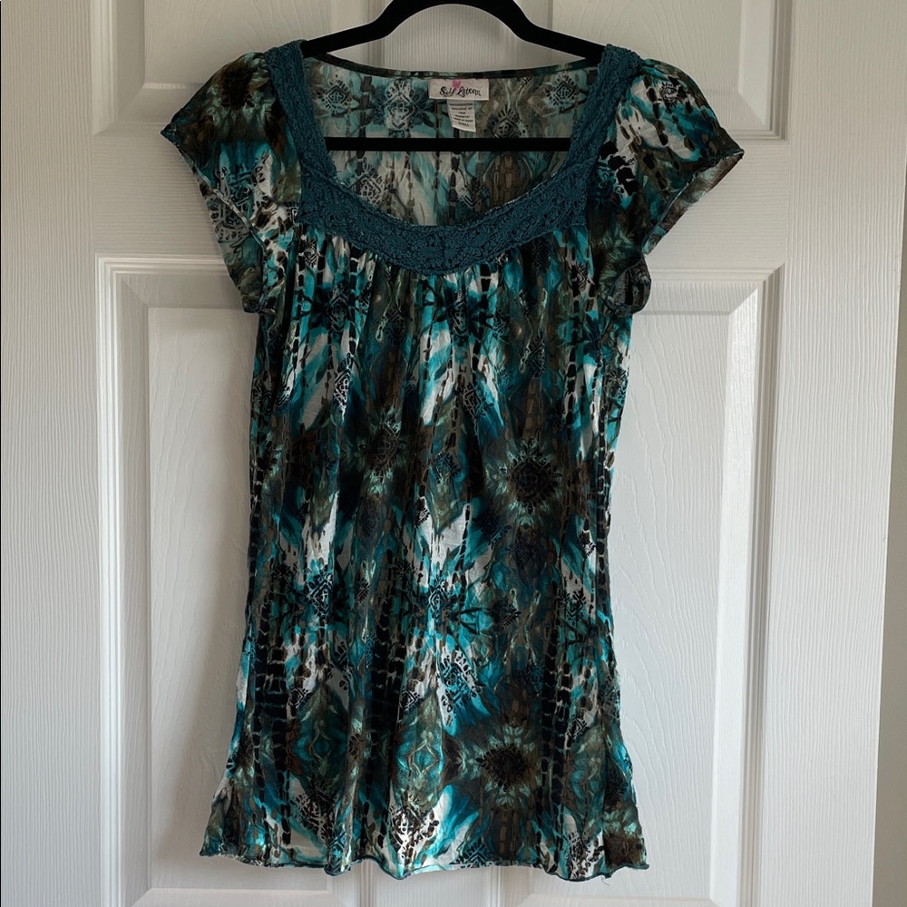 Self Esteem Crochet Neckline Top